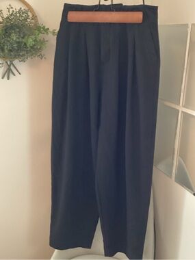 Free People Black Pleated Wide-Leg Trousers